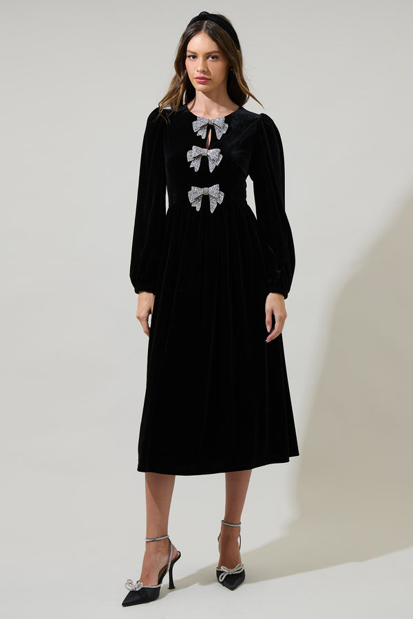 sugarlips Jena Glow Bow Velvet Midi Dress