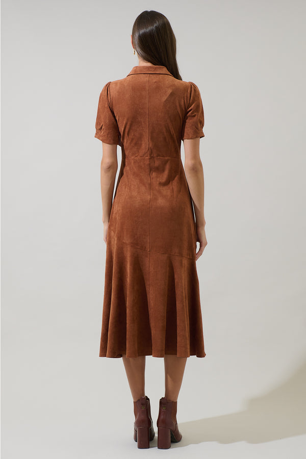 Sugarlips Jenicka Suede Marya Collared Midi Dress