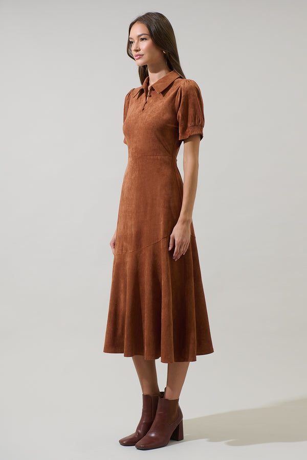 Sugarlips Jenicka Suede Marya Collared Midi Dress