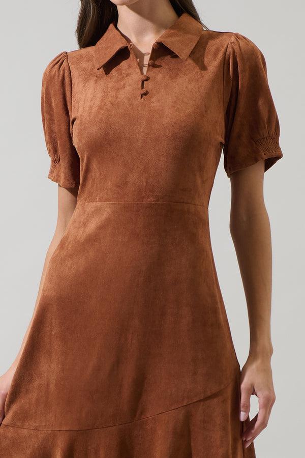 Sugarlips Jenicka Suede Marya Collared Midi Dress