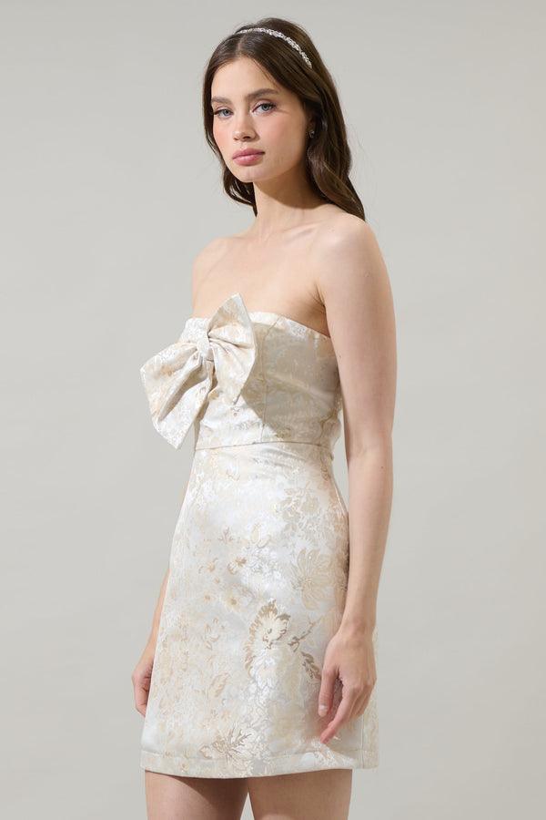 Sugarlips Jewel Jacquard Bow Strapless Mini Dress