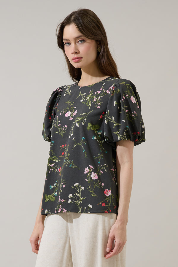 Sugarlips Jilly Floral Melida Bubble Sleeve Blouse