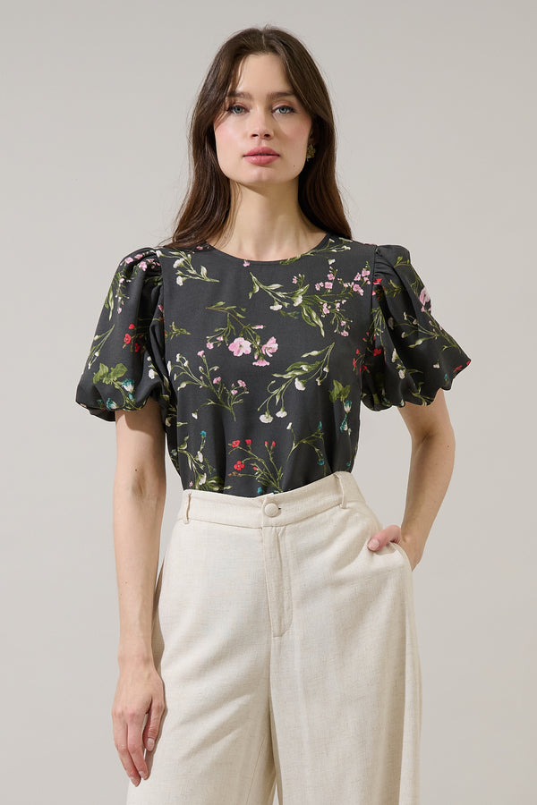 sugarlips Jilly Floral Melida Bubble Sleeve Blouse