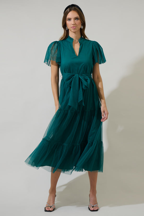 sugarlips Jimena Tulle Tiered Midi Dress