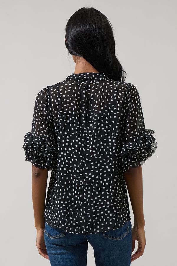 Sugarlips Jinni Dot Lida Tie Neck Top