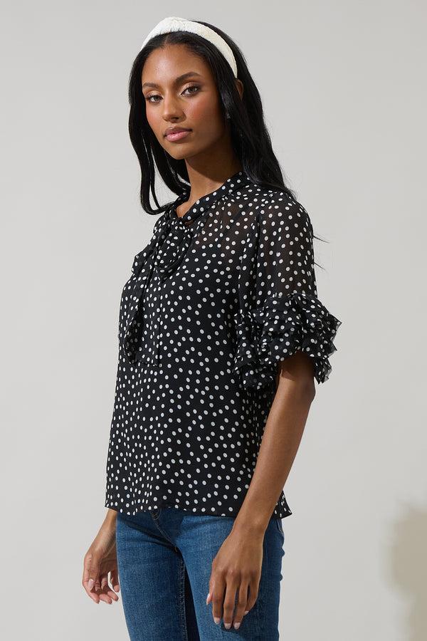 Sugarlips Jinni Dot Lida Tie Neck Top