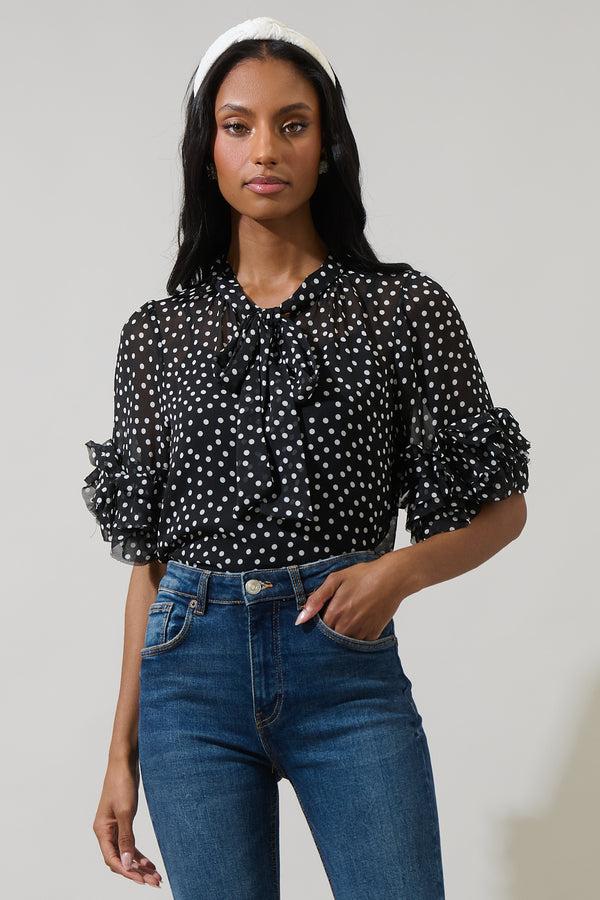 sugarlips Jinni Dot Lida Tie Neck Top