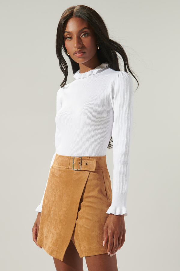 Sugarlips Joeylyn Ribbed Ruffle Sweater Top