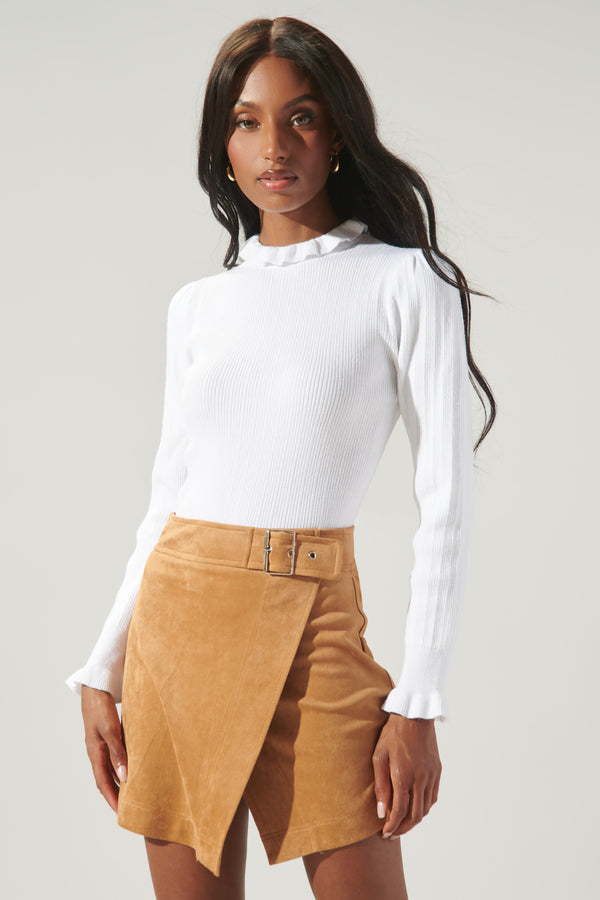 Sugarlips Joeylyn Ribbed Ruffle Sweater Top
