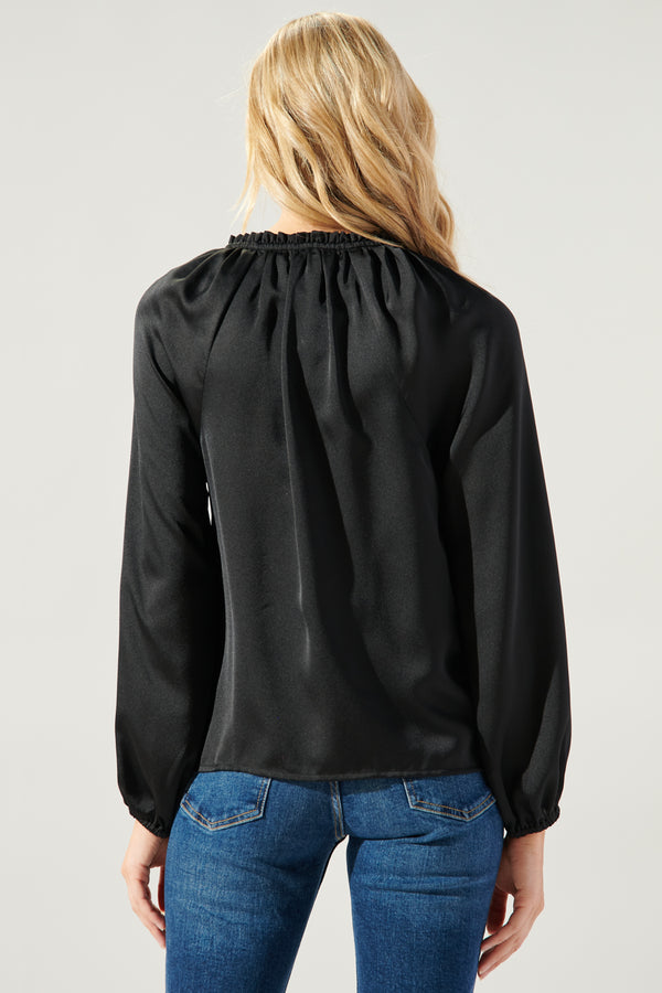 Sugarlips Johanna Satin Split Neck Raglan Blouse
