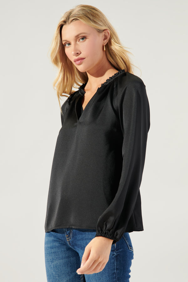 Sugarlips Johanna Satin Split Neck Raglan Blouse