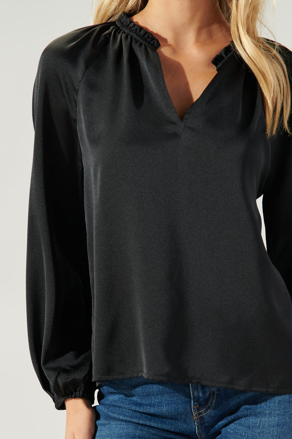 Sugarlips Johanna Satin Split Neck Raglan Blouse