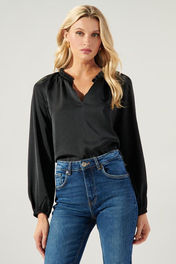 sugarlips Johanna Satin Split Neck Raglan Blouse