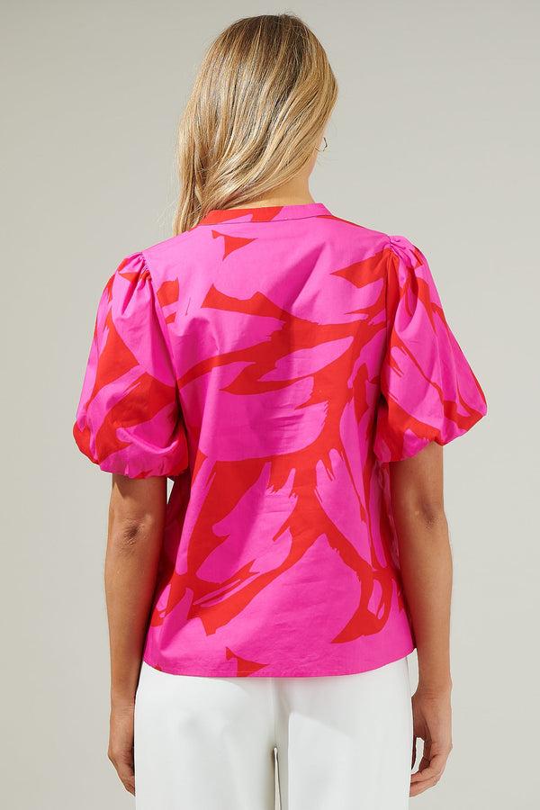 Sugarlips Jolene Abstract Tropical Split Neck Top