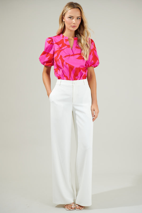 Sugarlips Jolene Abstract Tropical Split Neck Top