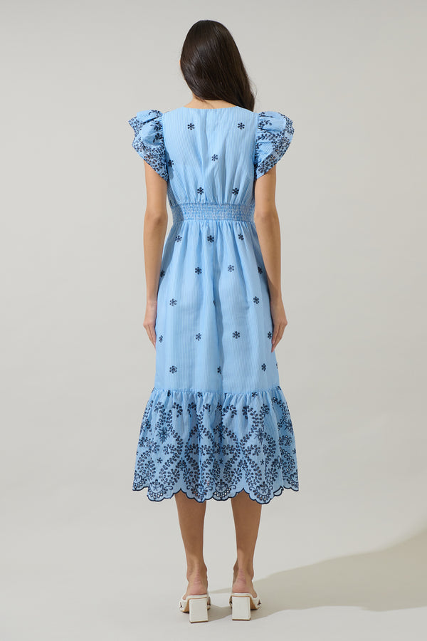 Sugarlips Joliet Stripe Eyelet Zayla Midi Dress