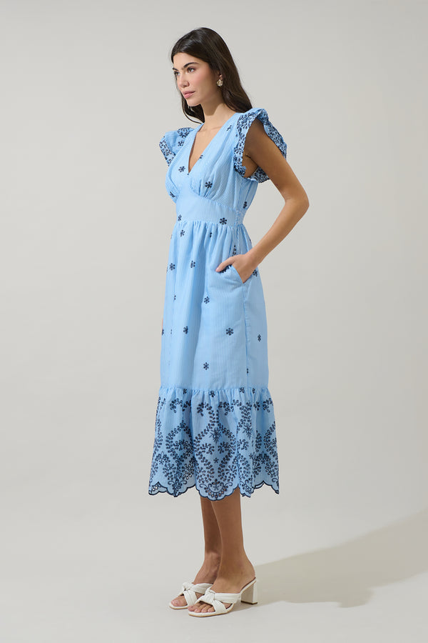 Sugarlips Joliet Stripe Eyelet Zayla Midi Dress