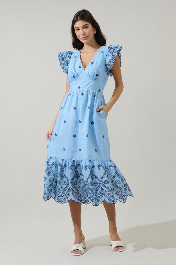 sugarlips Joliet Stripe Eyelet Zayla Midi Dress