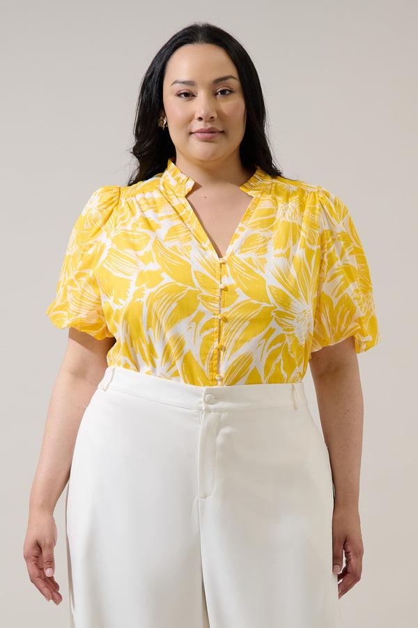 sugarlips Joni Floral Idara Button Down Top Curve