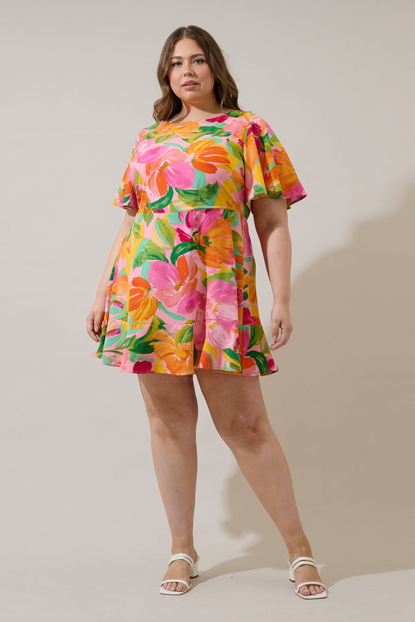 Sugarlips Jovana Floral Flouncy Mini Dress Curve