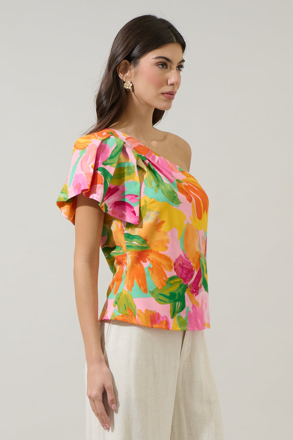 Sugarlips Jovana Floral Masie One Shoulder Blouse