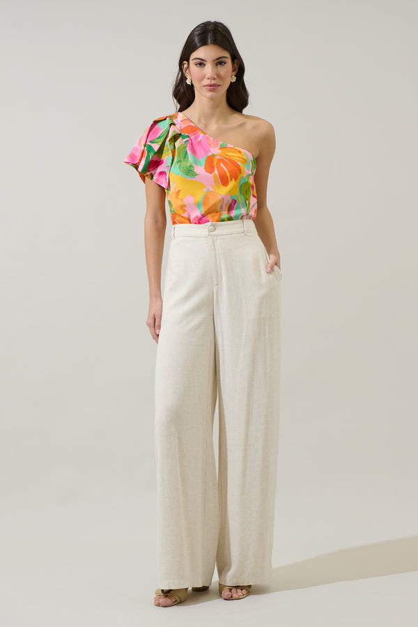Sugarlips Jovana Floral Masie One Shoulder Blouse