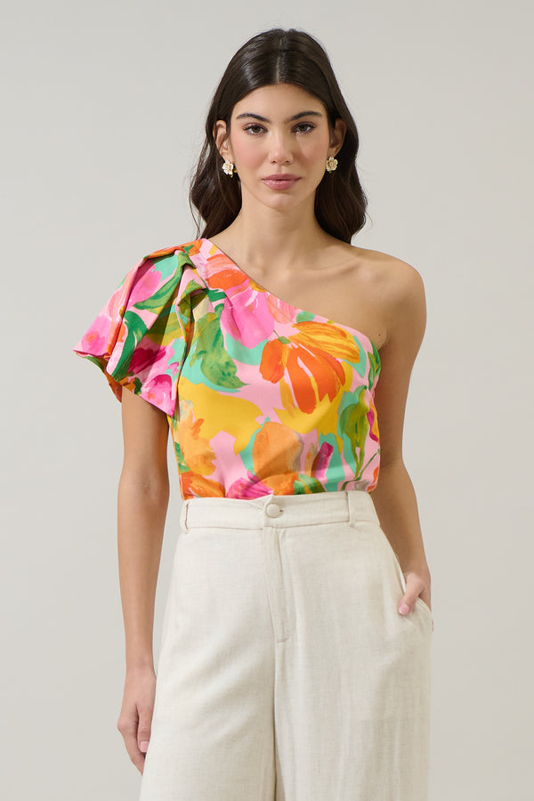 sugarlips Jovana Floral Masie One Shoulder Blouse