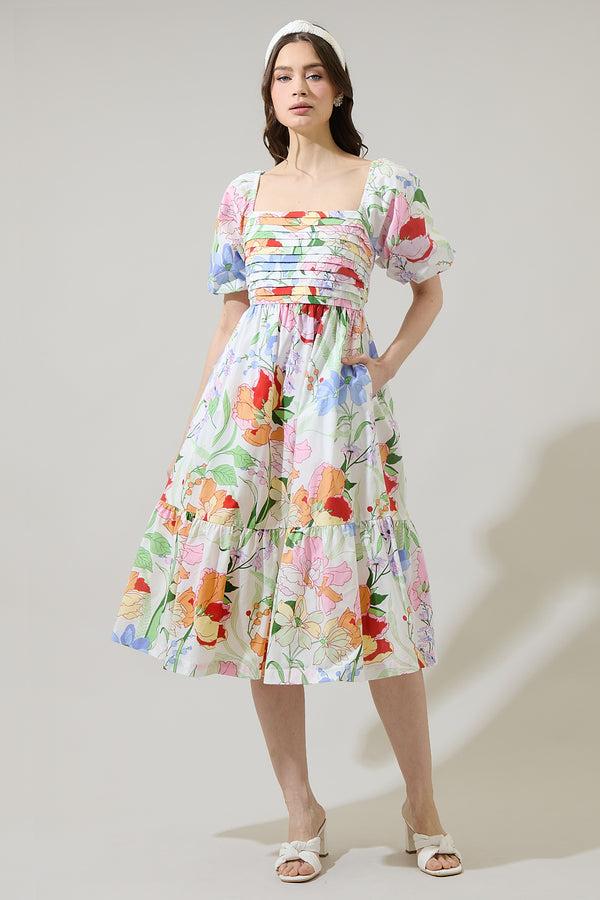 Sugarlips Juliet Floral Paria Pleated Midi Dress