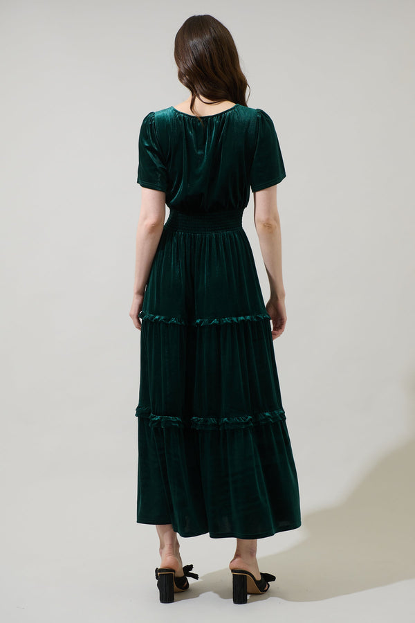 Sugarlips Juliete Velvet Palmer Tiered Maxi Dress