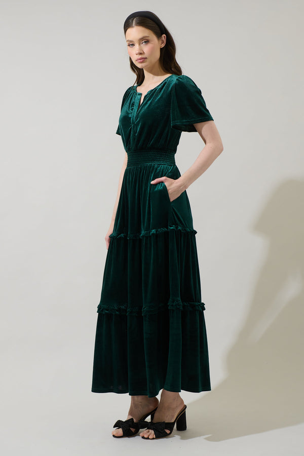 Sugarlips Juliete Velvet Palmer Tiered Maxi Dress