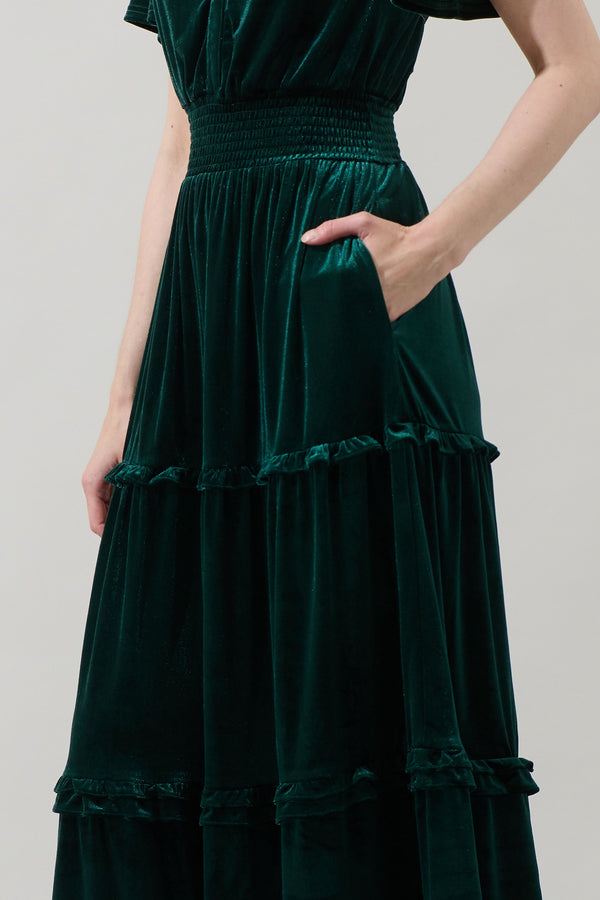 Sugarlips Juliete Velvet Palmer Tiered Maxi Dress
