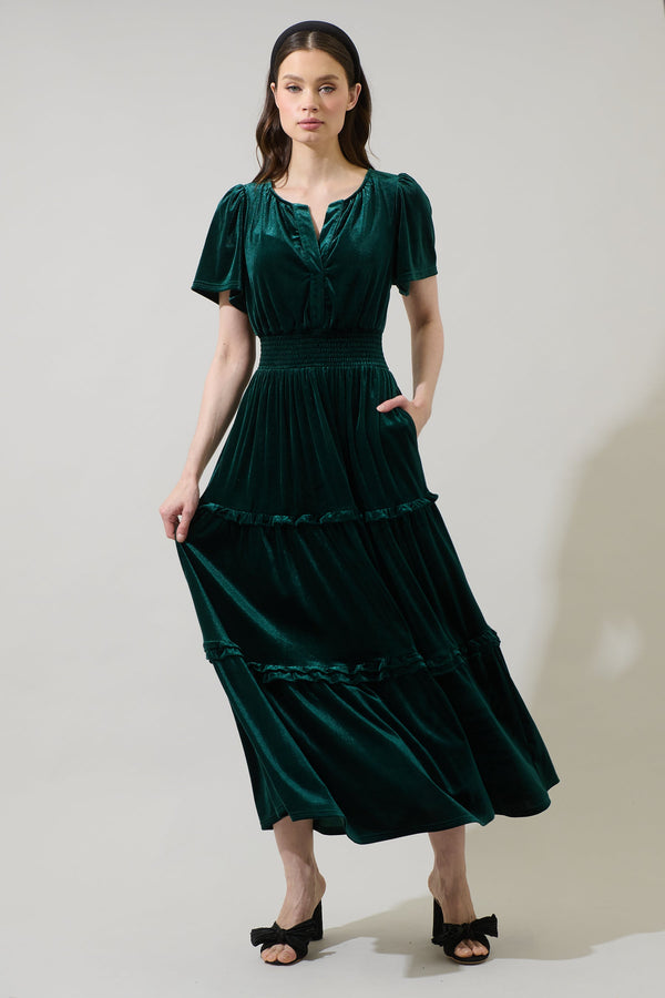 sugarlips Juliete Velvet Palmer Tiered Maxi Dress