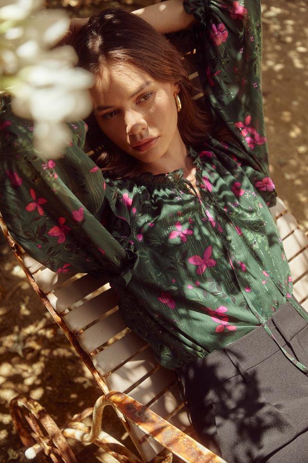 sugarlips Juniper Floral Marquette Henley Blouse