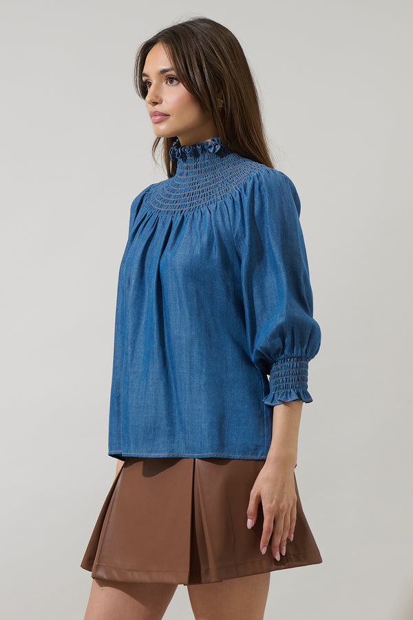Sugarlips Juvia Chambray Verity Smocked Top