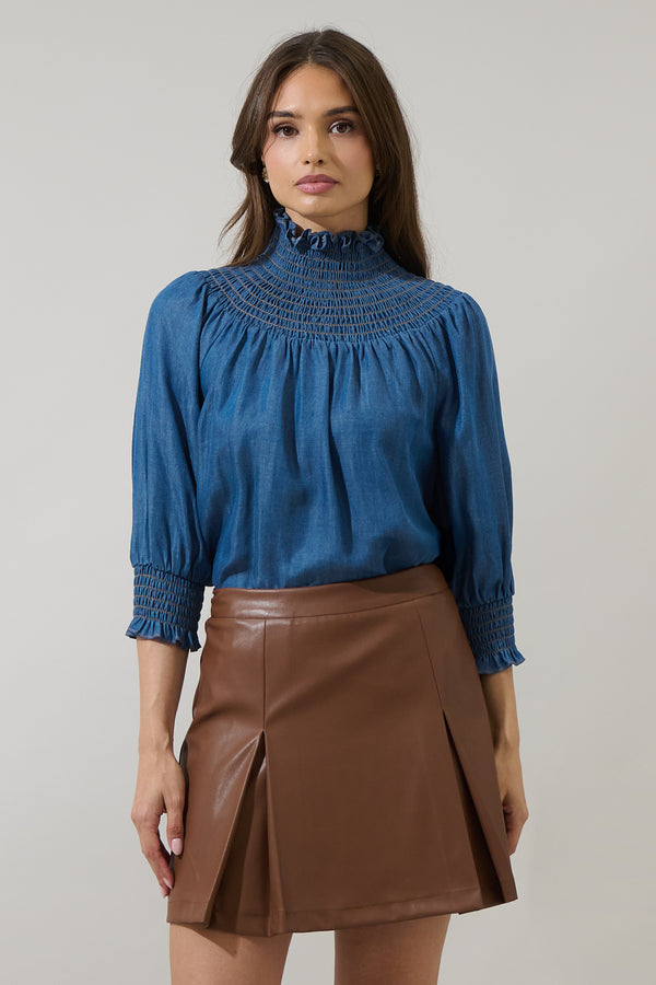 sugarlips Juvia Chambray Verity Smocked Top