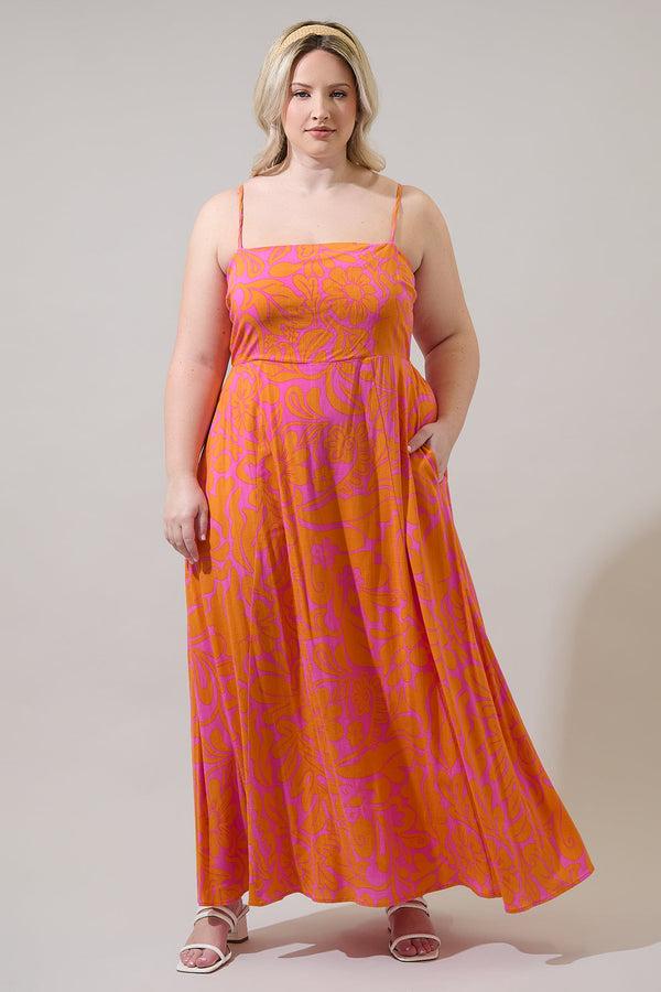 sugarlips Kaci Floral Vin Smocked Maxi Dress Curve