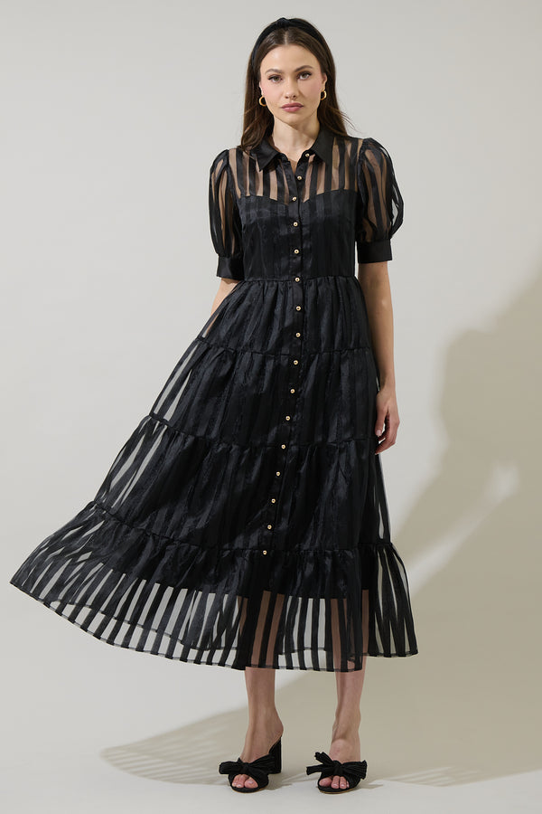 sugarlips Kadi Striped Organza Midi Dress