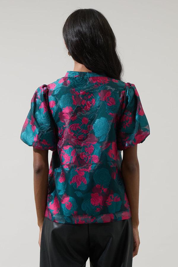 Sugarlips Kaelani Jacquard Tavia Split Neck Top