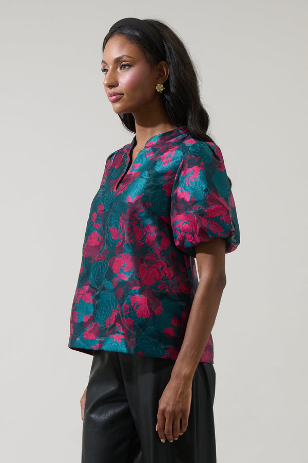 Sugarlips Kaelani Jacquard Tavia Split Neck Top