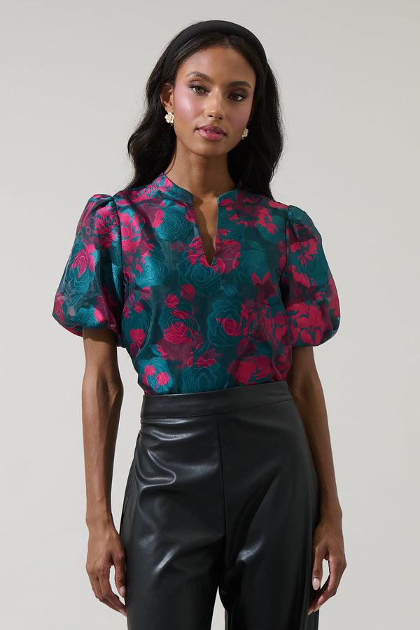 sugarlips Kaelani Jacquard Tavia Split Neck Top