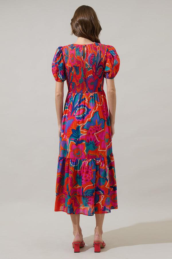 Sugarlips Kahlia Tropics Aruba Smocked Midi Dress