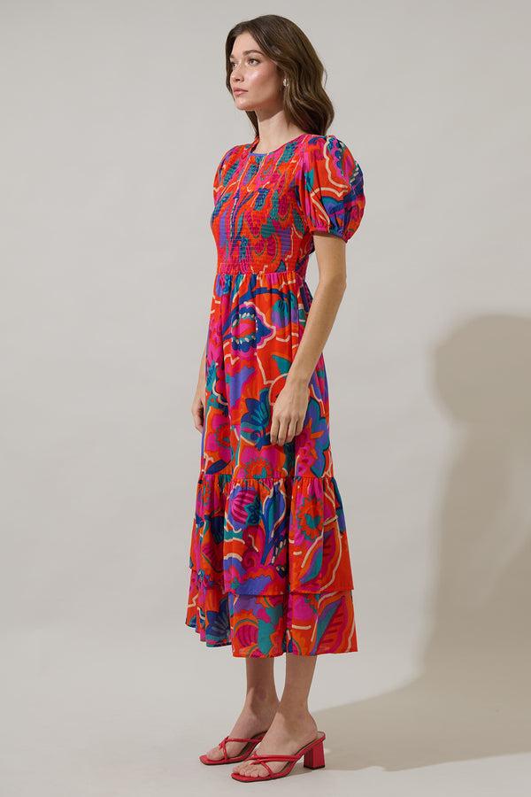 Sugarlips Kahlia Tropics Aruba Smocked Midi Dress