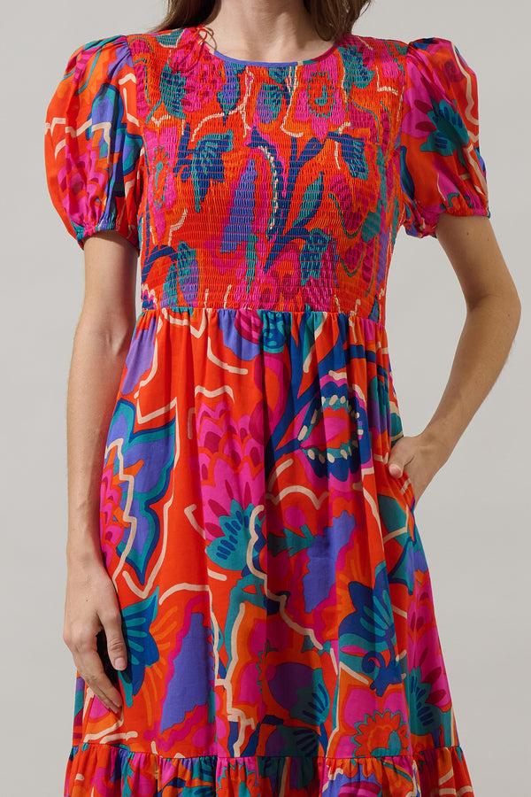 Sugarlips Kahlia Tropics Aruba Smocked Midi Dress