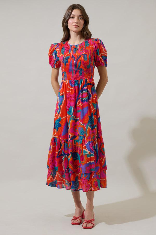 sugarlips Kahlia Tropics Aruba Smocked Midi Dress