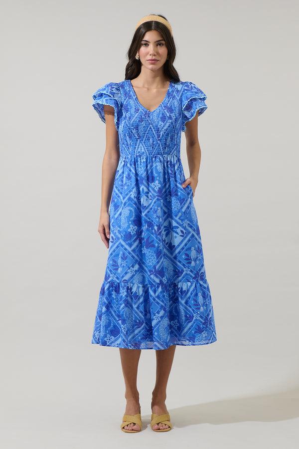 Sugarlips Kaidy Tropical Patte Tiered Midi Dress