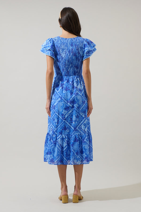 Sugarlips Kaidy Tropical Patte Tiered Midi Dress