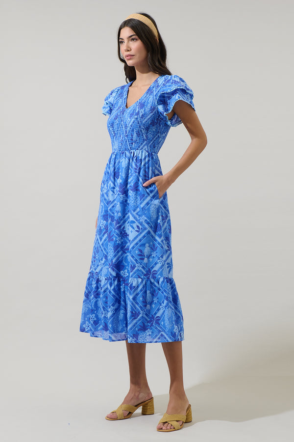 Sugarlips Kaidy Tropical Patte Tiered Midi Dress