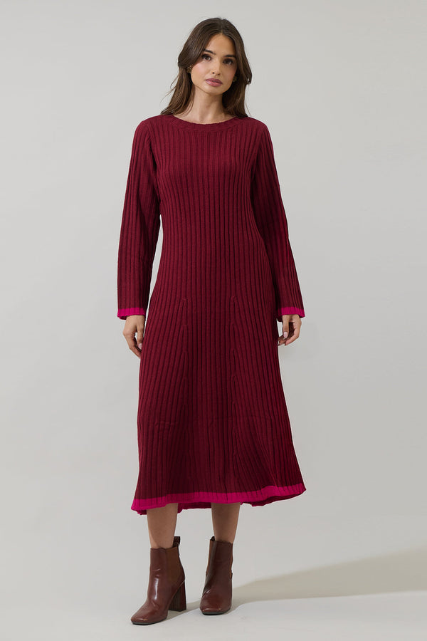 sugarlips Kamala Long Sleeve Knit Midi Dress