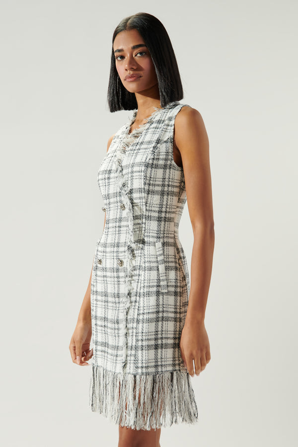 Sugarlips Kamia Plaid Fringe Hem Tweed Dress