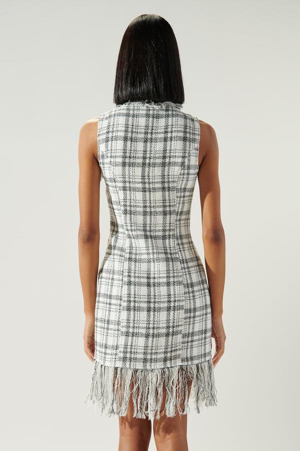 Sugarlips Kamia Plaid Fringe Hem Tweed Dress